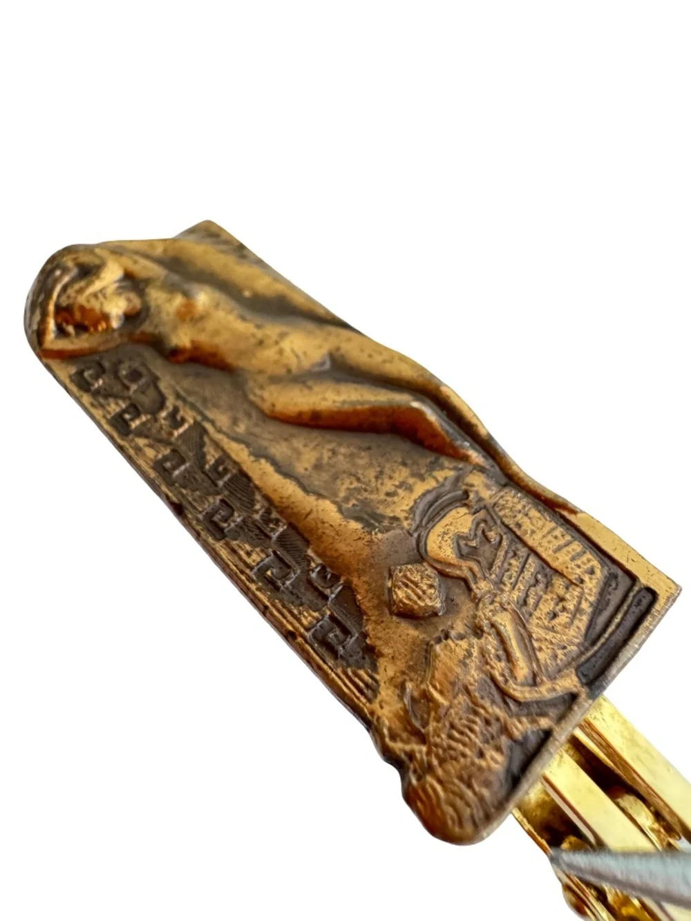 Vintage 1980 Neoclassical Figural Tie Clip Japanese Kinkodo Copper Relief Bar